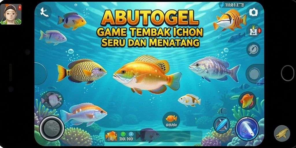 Tampilan gameplay ABUTOGEL dengan aksi menembak ikan yang seru.
