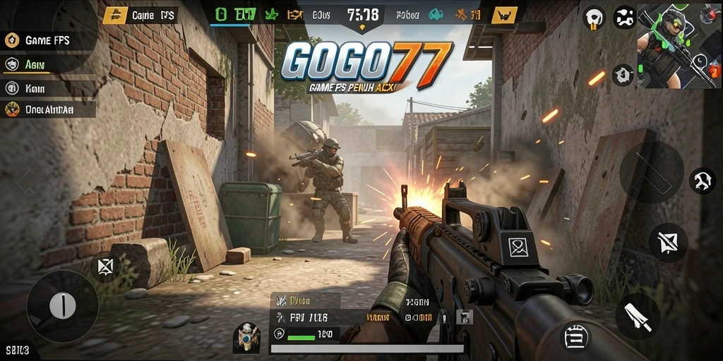 Screenshot gameplay GOGO77 menampilkan aksi tembak-menembak yang intens.