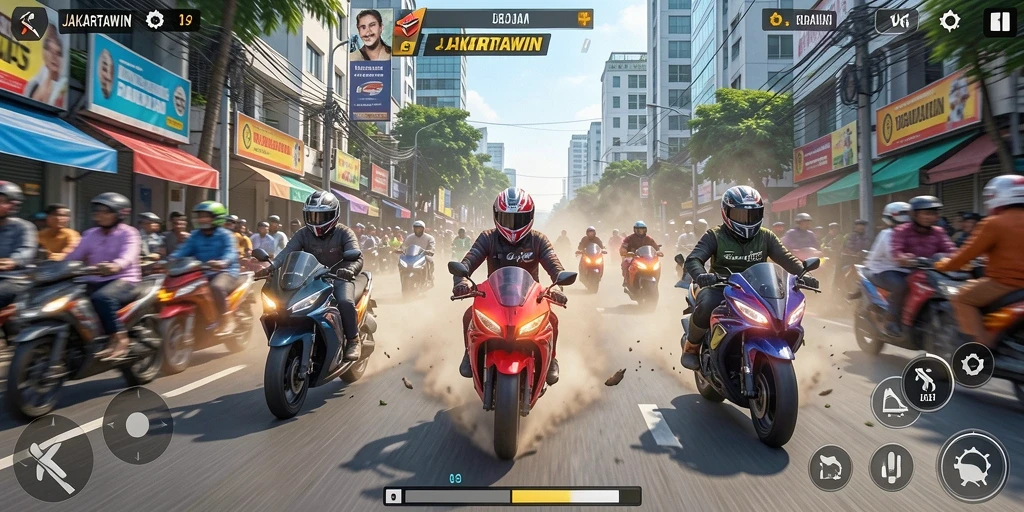 Tampilan menarik dari gameplay balapan motor di Jakarta.