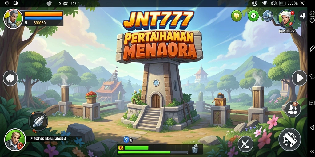 Tampilan gameplay JNT777 dengan strategi menara pertahanan yang dinamis.