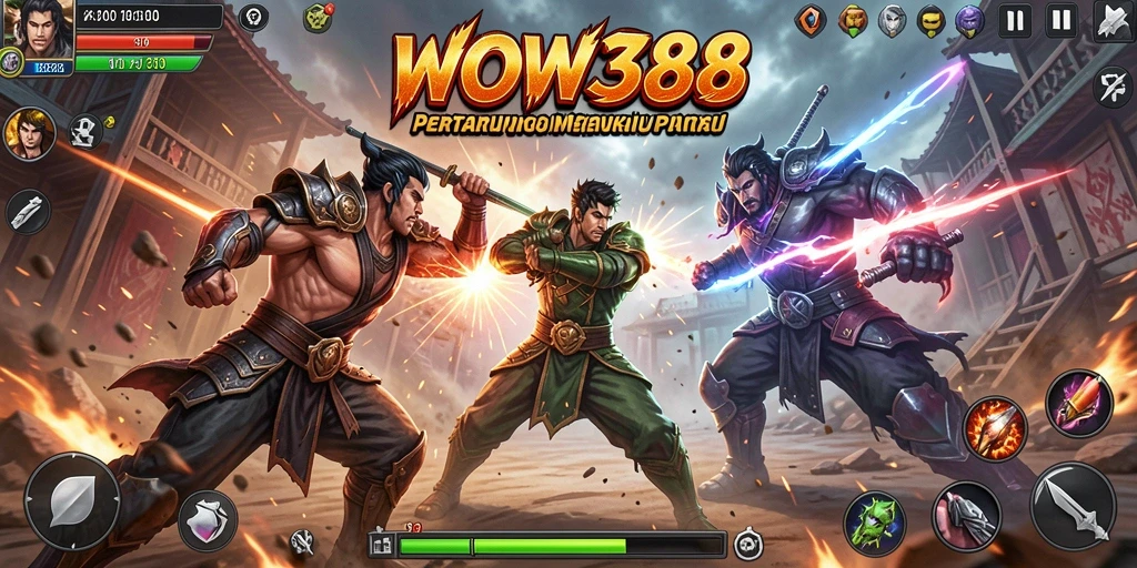 Tampilan gameplay WOW388 dengan karakter dan arena pertarungan yang mendebarkan.