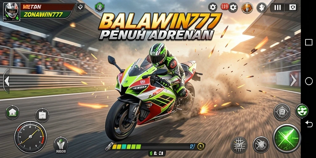 Gameplay <strong>ZONAWIN777</strong> yang mendebarkan dalam balapan motor.